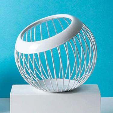 Imagem de Cesta de drenagem de prato de frutas de armazenamento de ferro cesta de armazenamento doméstico moderno prato de frutas estilo nórdico cesta de frutas (cor: branco)