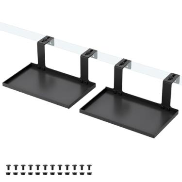 Imagem de Fardtry 2 prateleiras de escritório com ganchos ajustáveis, organizador de armazenamento de metal de 25 cm C x 15 cm, suporte para pendurar em cubículos para plantas, estatuetas, porta-retratos (preto