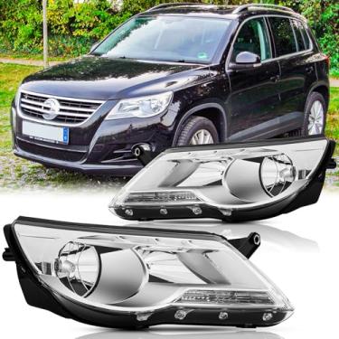 Imagem de SAFAUTOPARTS Par de montagem de faróis compatível com faróis de substituição direta 2009 2010 2011 Volkswagen VW Tiguan S SE SEL 2.0L (LH RH), caixa cromada e refletor transparente