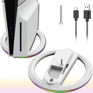 Imagem de AJKTHGE Suporte vertical de LED RGB para console PS5/PS5 Slim/PS5 Pro, compatibilidade universal com versões de disco e digital, 14 modos de luz (branco 1)