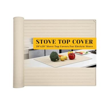 Imagem de Cook's Aid Capa superior de fogão para fogão elétrico - Tapete de silicone para fogão de vidro, protetor de fogão de vidro, tapete de cozinha para secar pratos (bege elegante, 51 x 71 cm)