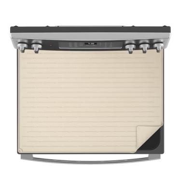 Imagem de KR KITCHENRAKU Capa superior de fogão para fogão elétrico - Tapete de silicone para fogão de vidro, protetor de fogão de vidro, tapete de cozinha para secar pratos (bege elegante, 51 x 71 cm)