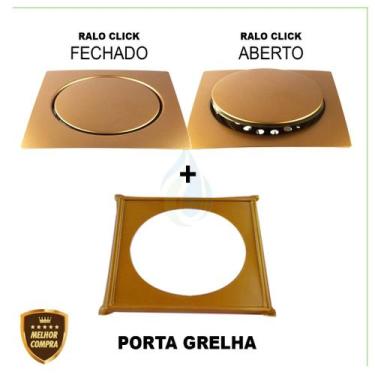 Imagem de Ralo Inteligente Click 10x10 cm para Banheiro Inox Dourado Quadrado + 