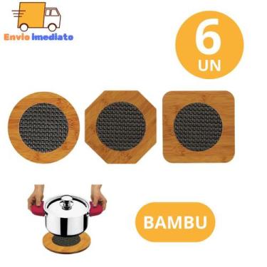 Imagem de KIT 4 Descanso De Panela Bambu Protege Jogo Americano Mesas Contra Ris