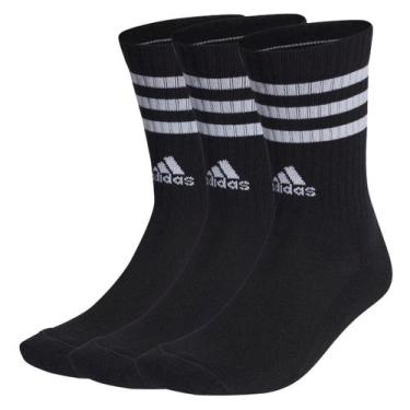 Imagem de Kit Meia Adidas Cano Alto 3 Listras 3 Pares Unissex IC1321 Preto/Branc