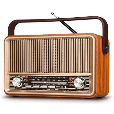 Imagem de PRUNUS J-120 Rádio portátil AM FM, transistor de rádio tomada na parede ou recarregável com bateria para casa, ao ar última intervenção, altifalante retro clássico Bluetooth com cartão AUX TF USB