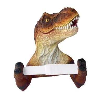 Imagem de ＫＬＫＣＭＳ Suporte de papel higiênico em forma de dinossauro, suporte de tecido montado na parede resina decorativa de resina realista 3D para decoração, Marrom