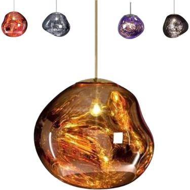 Imagem de Lustre de vidro fundido moderno, lustre de sombra de vidro irregular LED, corda suspensa ajustável de 150 cm, lustre de lava pendurado, para loja, clube, iluminação interna, b, 15 cm