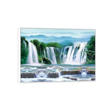 Imagem de MUHJDYC Paisagem quadros arte mural - cascata floresta-natureza impressões em tela - moldura branca imagem decoração sala de estar modernos 115 x 80 cm