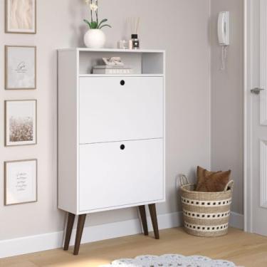 Imagem de Sapateira Retro Pés Palito 2 Gavetas Basculantes Para 12 Pares Quarto Closet Organizador Moderna Espaçosa (Branco)