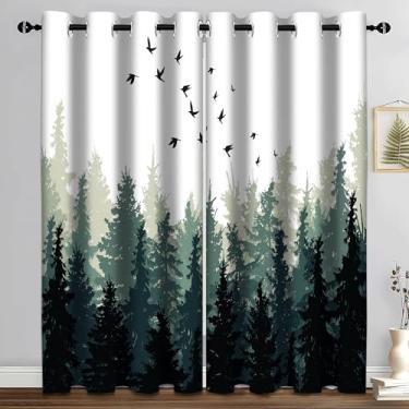 Imagem de Cortina blackout florestal, árvores naturais enevoadas verdes, cortinas de janela de arte estética, escurecimento, isolamento térmico, cortinas de janela para sala de estar, quarto, 2 painéis 132 x