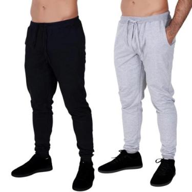 Imagem de Kit 2 Calça Moletom Com Bolso Slim Jogger Masculina Lisa Básica Casual