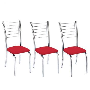 Imagem de Kit 3 Cadeiras Lara Cromada Para Cozinha Vermelho