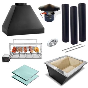 Imagem de Churrasqueira Completa Preta 3 Dutos Grill Giratório 0546 G