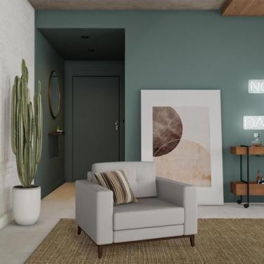 Imagem de Poltrona Panamá Pés e Base em Madeira Linho Cotton Cru - Mobly