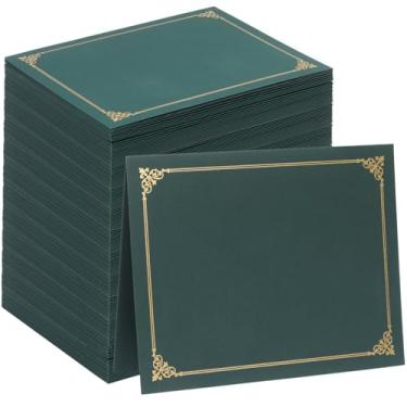 Imagem de 100 unidades de titulares de certificados, capas de diploma borda de folha dourada, para certificados de tamanho carta 21 x 28 cm, cartolina, papéis de documentos - verde