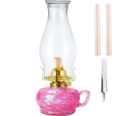 Imagem de swsce Lamparina Rústica A Óleo Para Uso Interno, Querosene Grande Com Cabo, 2 Pavios E 1 Pinça, Iluminação De Emergência Residencial Vintage Em Vidro (Rosa)