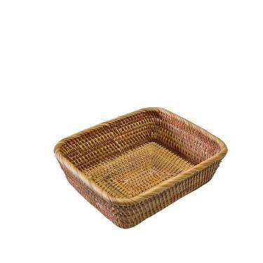 Imagem de Cesta de armazenamento de vime cru feita à mão – Bandeja organizadora natural para decoração de cozinha de fazenda, entrada e mesa de centro (24 x 21 x 8 cm) cesta de tecido multiuso com estrutura