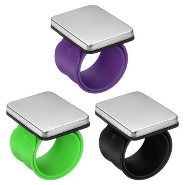 Imagem de HARFINGTON 3 peças de pulseira magnética para costura de pulso, pulseira de silicone para costurar, acolchoar, grampos de cabelo, preto/roxo/verde