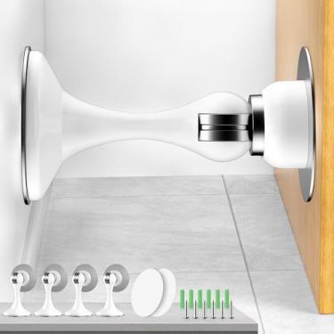 Imagem de Crosize Pacote com 4 batentes magnéticos, trava de porta de aço inoxidável para montagem na parede e no chão, suporte de porta mantém a porta aberta, sem batente de porta de perfuração com fitas