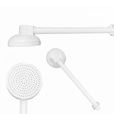 Imagem de Ducha Cromada Chuveiro Frio Chuveirão Quintal Externo Interno Plástico Cano 30cm Rosca 1/2 (90mm BRANCA)