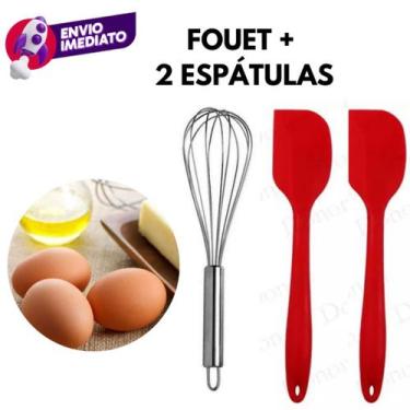 Imagem de Kit 03 Pç: 1 Batedor Claras Fouet Fuê Inox E 02 Espátulas Pão Duro Sil