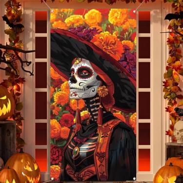 Imagem de Pudodo Día De Los Muertos Capa de Porta Dia dos Mortos Decoração Mexicana Caveira de Açúcar Porta Frontal Banner Fotografia Decoração