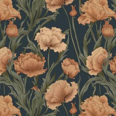 Imagem de HeloHo Papel de parede vintage para contato com flores grandes para armários, ecológico, removível, autoadesivo, impermeável, espesso, papel de parede, decorativo, quarto, banheiro, papel de parede de