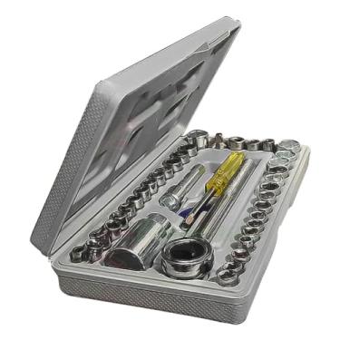 Imagem de Conjunto Combo Kit de Chaves Canhão Catraca Cachimbo Reversível: Jogo com Soquetes de 40 Peças Sextavado 1/4 Polegadas, 3/8 Polegadas, 1/2 Polegadas Fácil de Usar com Maleta