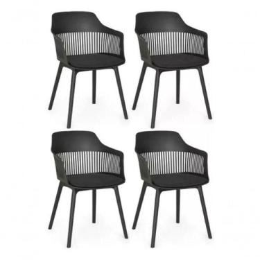 Imagem de Kit 4 Cadeiras De Jantar Estofada Marcela Montreal Polipropileno Preto