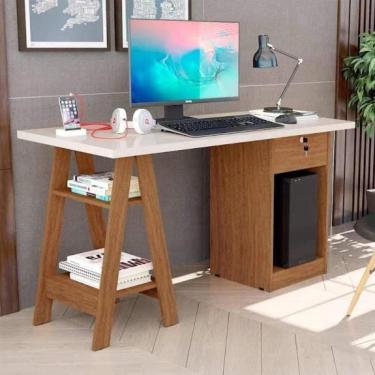 Imagem de Escrivaninha Com 2 Prateleiras Juan Off White E Canela