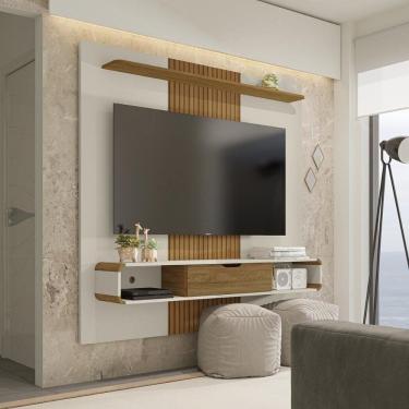 Imagem de Painel Para Até 65 Polegadas Com 1 Porta Basculante E Nichos Multimóveis Cr45287 Off White/cinamomo/ripado