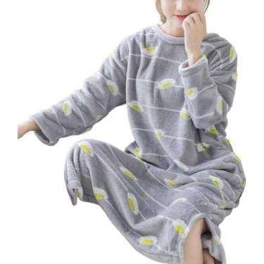 Imagem de 2020 Vestido De Noite De Inverno Flnel Mulheres Plus Size Camisola Quente Solta Bonito Impressão Sleepshirts Manga Longa Homewear Camisola, Color 11, hL