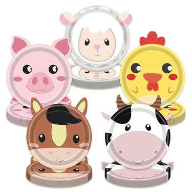 Imagem de Conjunto de pratos de decoração de festa de aniversário com 50 peças de animais de fazenda para 50 convidados - suprimentos para festa de aniversário ou chá de bebê com tema de fazenda