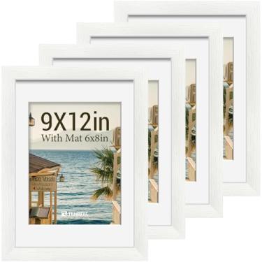 Imagem de TENIBYC Conjunto de 4 porta-retratos 23 x 30,5 cm - branco, exiba imagens 15 x 20 cm com tapete ou 23 x 30 sem tapete, vidro temperado HD, exibição de mesa ou pendurar na parede