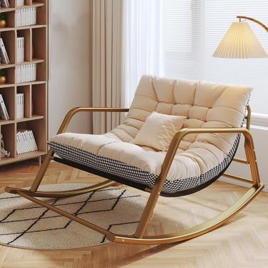 Imagem de Cadeira De Balanço Berçário, Cadeiras De Balanço De Pátio Grandes Com Encosto Alto, Poltrona Lateral Confortável, Cadeiras De Balanço De Suporte De, Multi-colored2, Gold 92x137cm