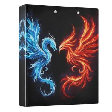 Imagem de Fichário de 3 anéis, dragão fênix, fichário redondo de 3,8 cm, fichário com 200 folhas para crianças, material escolar, mulheres e homens, escritório, 1 pacote