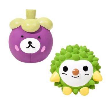 Imagem de SICOPEE Brinquedos fofos para cães que rangem, brinquedos de borracha de látex macio, pacote com 2 brinquedos para animais de estimação pequenos e filhotes (roxo e verde)