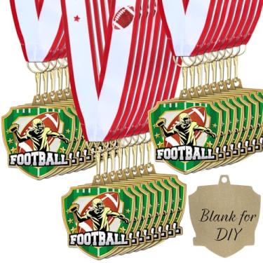 Imagem de Loetere Medalhas de prêmio de futebol/cornhole/natação em massa com fita de pescoço 2. 142 cm bandeira futebol esporte vencedor medalha troféu para presente de equipe de competição (24 peças, futebol)