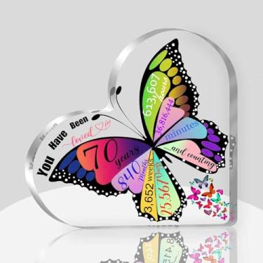 Imagem de Presentes de aniversário de 70 anos para mulheres, presentes para aniversário de 70 anos - lembrança de coração de acrílico, decoração de feliz aniversário de 70 anos para mulheres, decoração de mesa