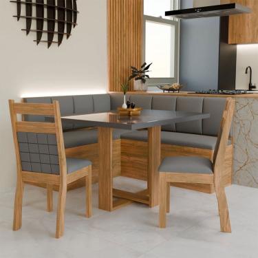 Imagem de Canto Alemão Prisma com 2 Cadeiras Marrom/Grafite/Veludo Grafite - Panorama Móveis