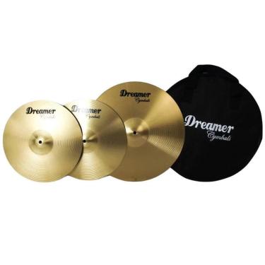 Imagem de Kit De Pratos Bateria Dreamer Brass Hi Hat 13 Crash 16 + Bag