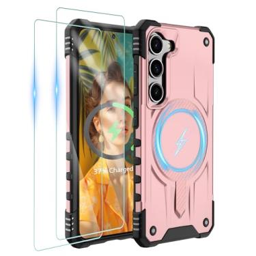 Imagem de Gritup Capa para Samsung Galaxy-S23 com Magsafe, 2 × protetor de tela | Capa magnética para celular S23 anti-impressão digital de grau militar à prova de choque para Galaxy S23 ouro rosa
