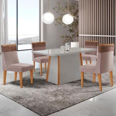 Imagem de Mesa de Jantar Diane 120cm Tampo MDF Com Vidro com 4 Cadeiras Andes Mo