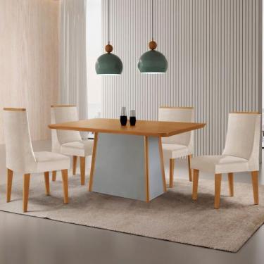 Imagem de Mesa de Jantar Diane 120cm Tampo MDF Laminado com 4 Cadeiras Lisboa Mo