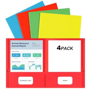 Imagem de habgp Pastas de papel com bolsos, 4 cores, resistente, dois bolsos, porta-cartões de visita para escritório, ensino médio