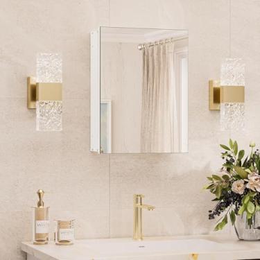 Imagem de TokeShimi Armário de remédios para banheiro de 35,5 x 45,7 cm com espelho de alumínio, espelho temperado com armazenamento ajustável, sem moldura, branco para casa de fazenda, armário de remédios