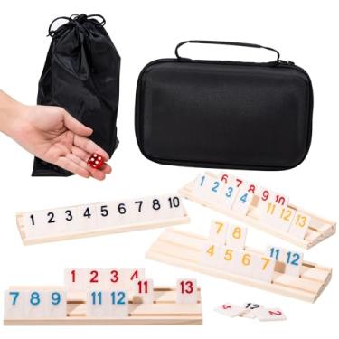 Imagem de OZFRHO Rummy Cube Game Set, 106 Rummy Tiles with 4 Wooden Racks/Trays, Portable Carrying Case, Classic Family Board Game for Travel and Fun Gatherings