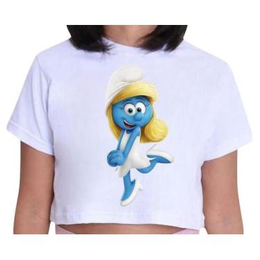 Imagem de Cropped Infantil Blusa Manga Curta Estampa Smurfette Filme Desenho Alg