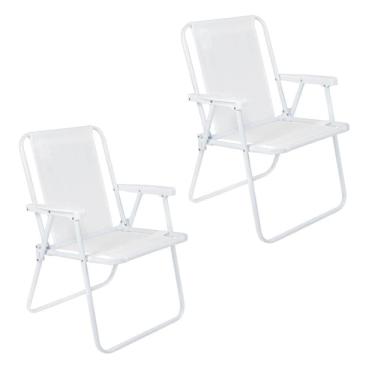 Imagem de Kit 2 Cadeira De Praia Alta Em Aço 110 Kg Branca Mor